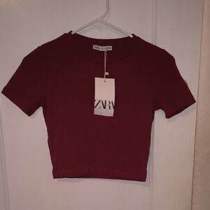 NWT Zara | Deep Red Crop Top